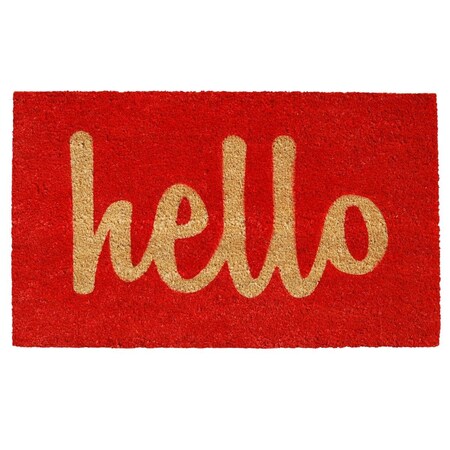 Configuracion 17 x 29 in. Script Hello Rectangular Doormat Red & Natural CO3363055